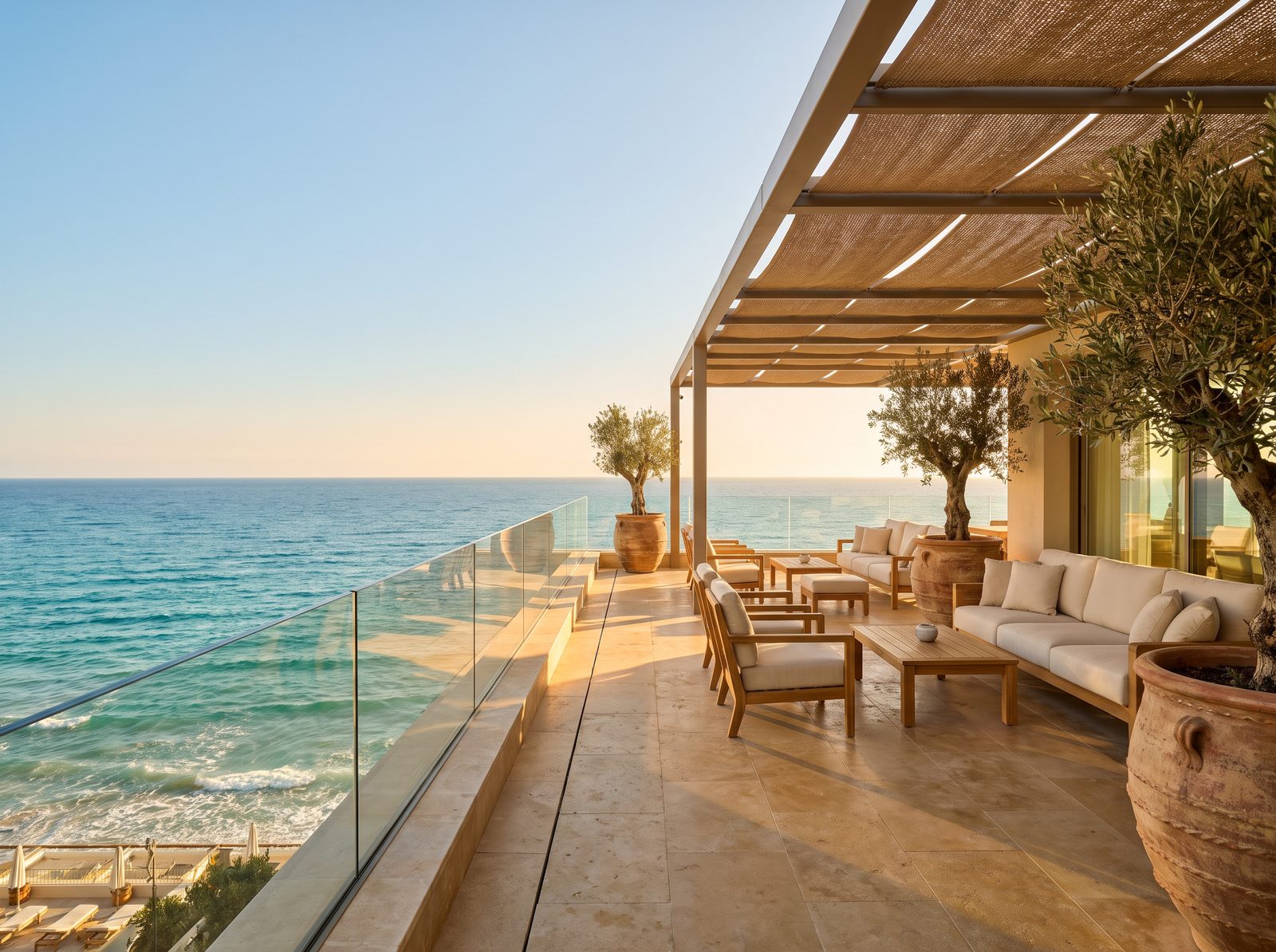 Terraza de un apartamento moderno con vistas al mar en la Costa del Sol